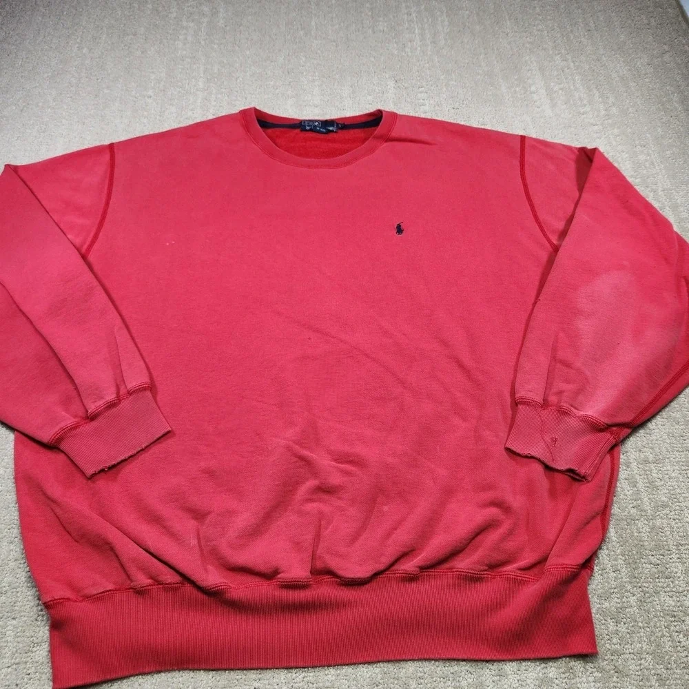 Vintage Polo Ralph Lauren Sweatshirt Men XL‎ Red Crewneck Distressed 90s 80s
